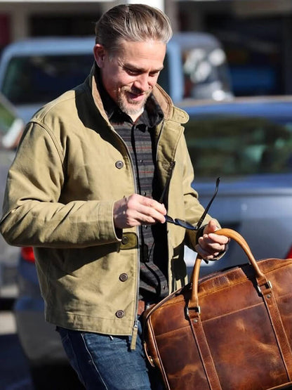 Charlie Hunnam Khaki Cotton jacket
