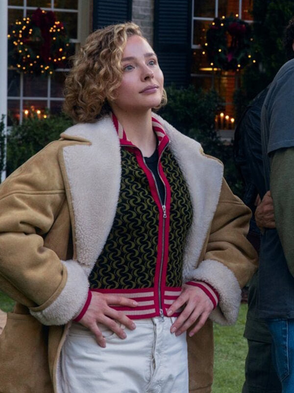 Chloe Grace Moretz Oh What Fun 2025 Shearling Coat