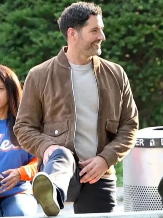 CIA 2026 Tom Ellis Brown Suede Bomber Jacket