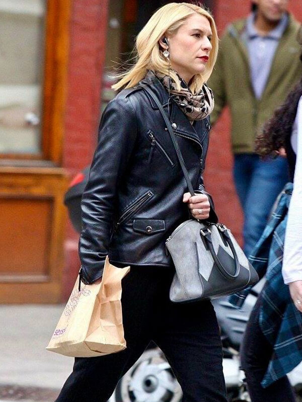 Claire Danes Black Biker Leather Jacket