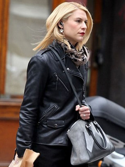 Claire Danes Black Biker Leather Jacket
