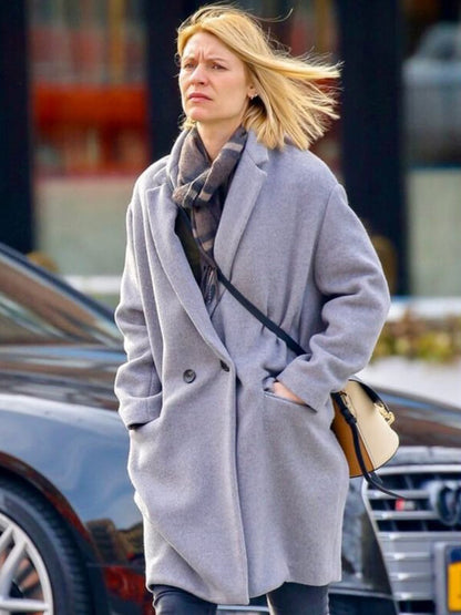 Claire Danes Grey Wool Coat