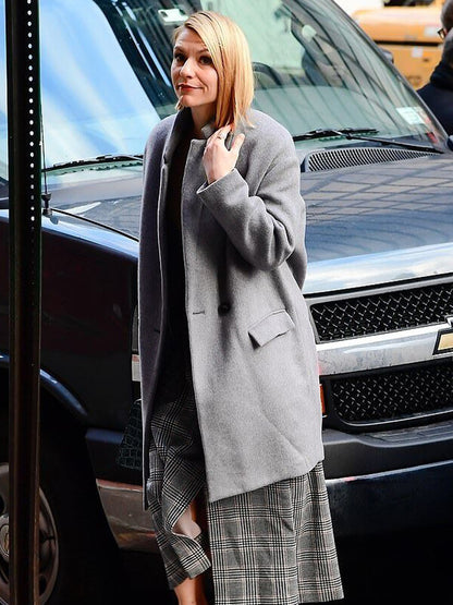 Claire Danes Grey Wool Coat