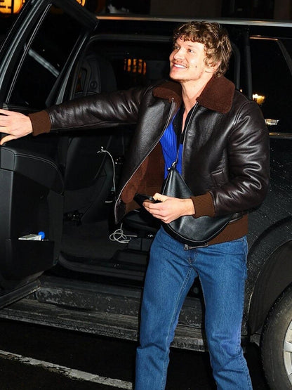 Connor Storrie SNL 2026 Brown Shearling Jacket