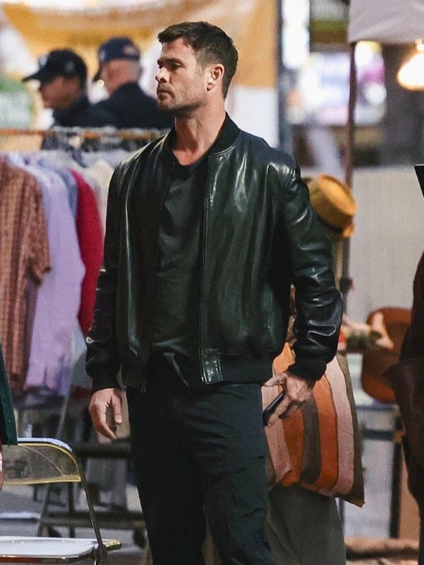 Crime 101 Chris Hemsworth Bomber Leather Jacket