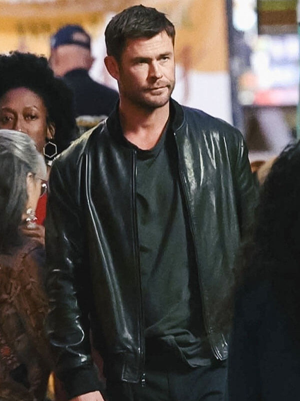 Crime 101 Chris Hemsworth Bomber Leather Jacket
