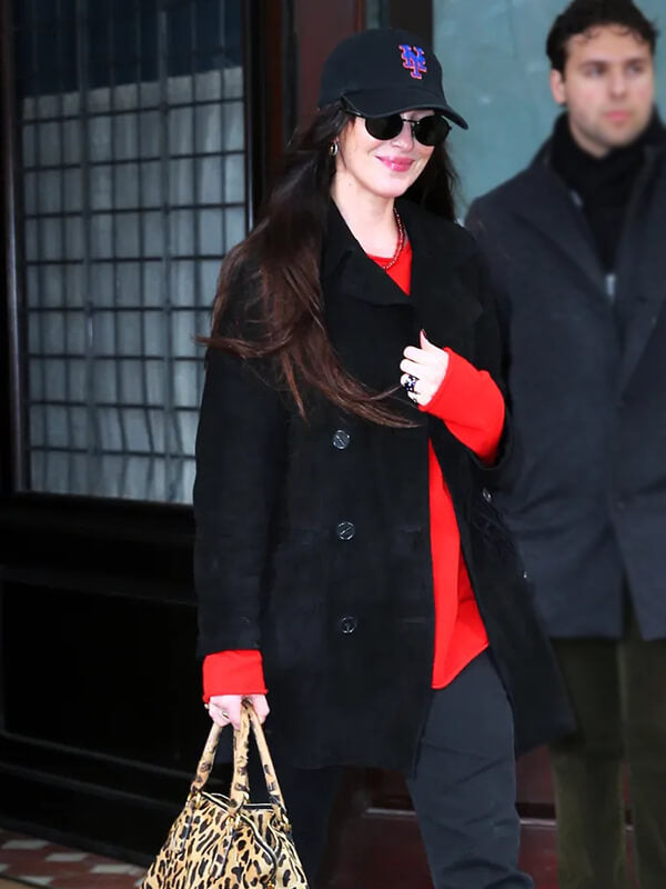 Dakota Johnson NYC 2026 Black Suede Coat