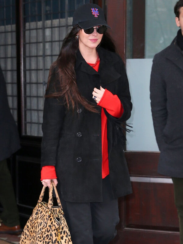 Dakota Johnson NYC 2026 Black Suede Coat
