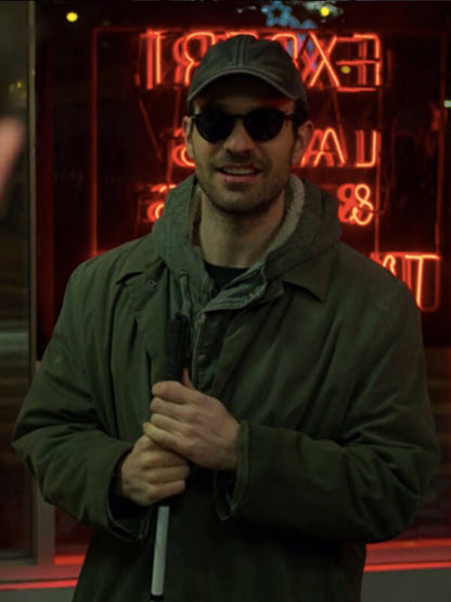Daredevil S03 Charlie Cox Green Hooded Coat
