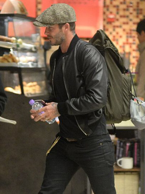 David Beckham Black Leather Bomber Jacket