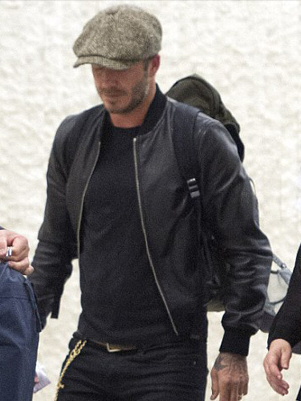 David Beckham Black Leather Bomber Jacket