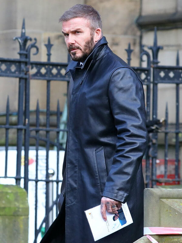 David Beckham Black Leather Trench Coat