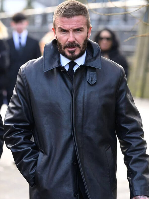 David Beckham Black Leather Trench Coat