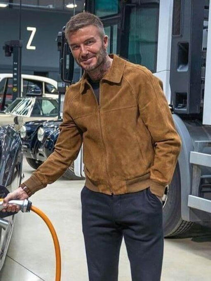 David Beckham Brown Suede Leather Jacket