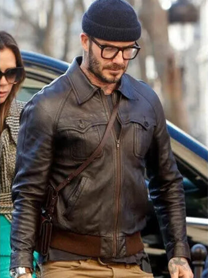 David Beckham Vintage Black Leather Jacket