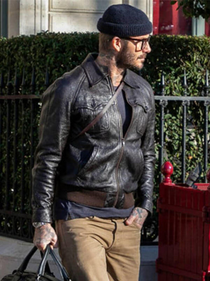 David Beckham Vintage Black Leather Jacket