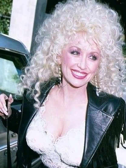 Dolly Parton Black Leather Fringe Jacket
