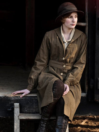 Downton Abbey S02 Edith Crawley Brown Cotton Coat