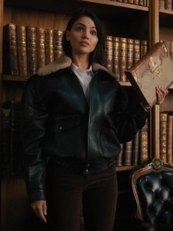Eiza Gonzalez Fountain of Youth 2025 Black Leather Jacket