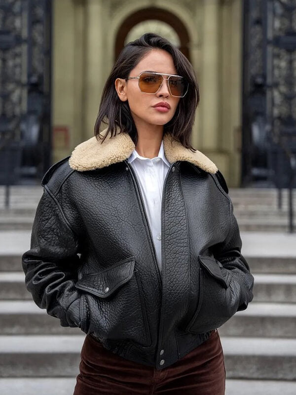 Eiza Gonzalez Fountain of Youth 2025 Black Leather Jacket