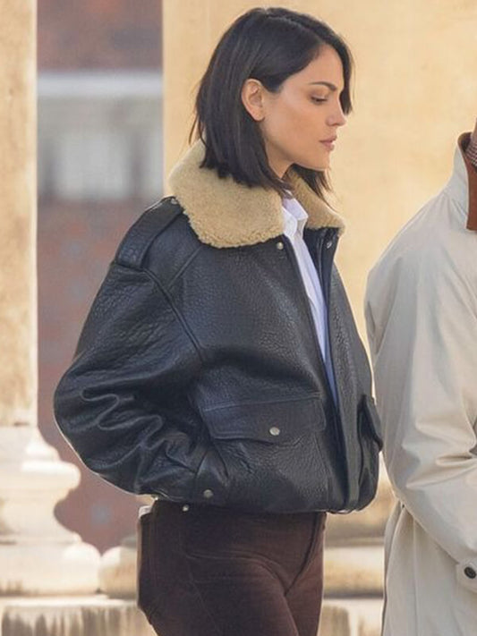 Eiza Gonzalez Fountain of Youth 2025 Black Leather Jacket