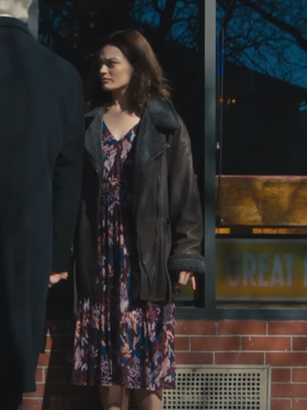 Ella McCay 2025 Emma Mackey Brown Shearling Jacket