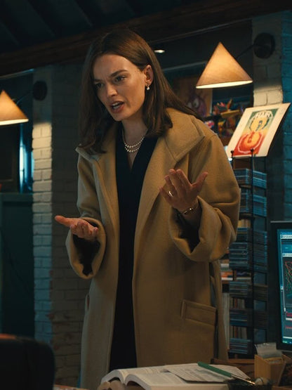 Ella McCay 2025 Emma Mackey Brown Wool Coat