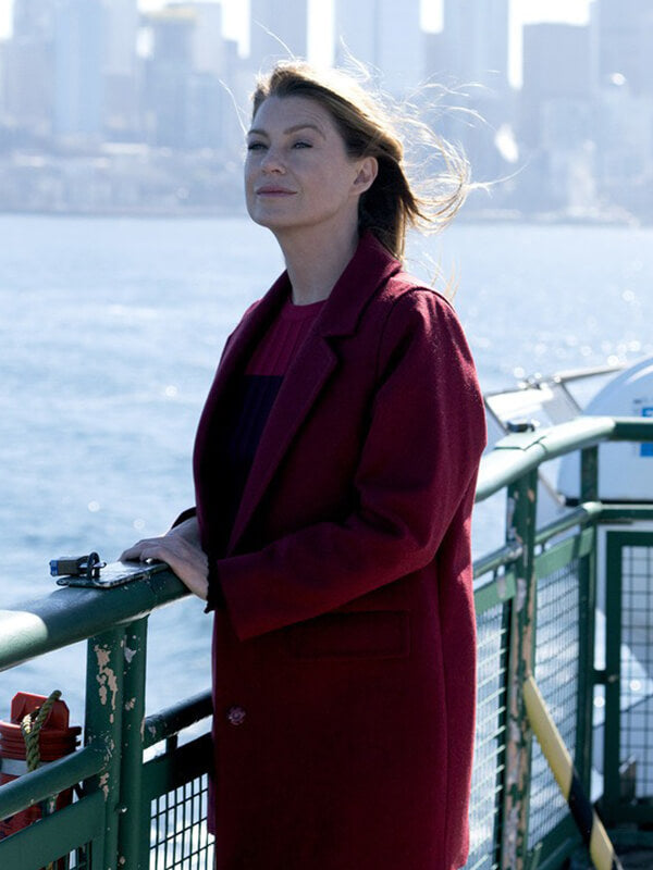 Ellen Pompeo Grey’s Anatomy Maroon Wool Coat