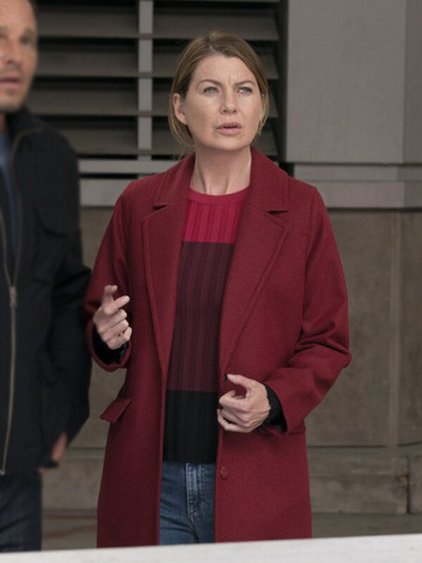 Ellen Pompeo Grey’s Anatomy Maroon Wool Coat