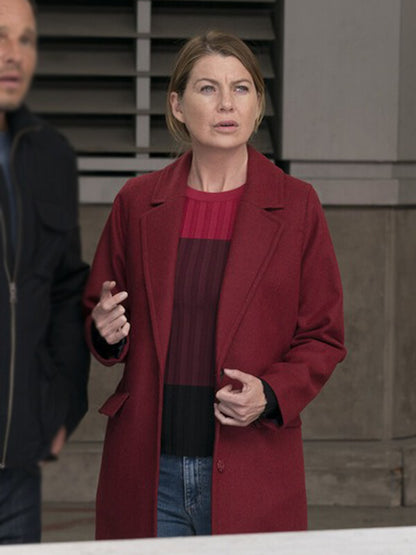 Ellen Pompeo Grey’s Anatomy Maroon Wool Coat