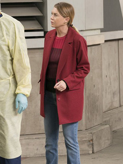 Ellen Pompeo Grey’s Anatomy Maroon Wool Coat