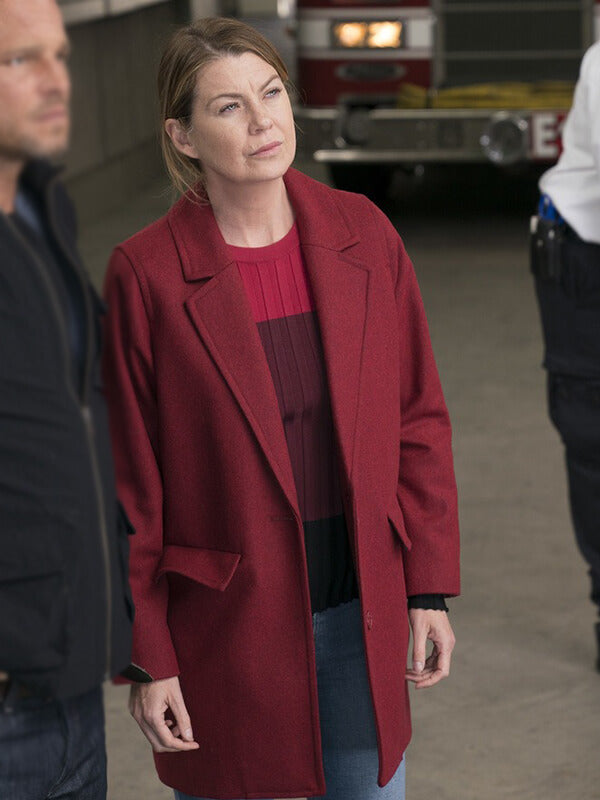 Ellen Pompeo Grey’s Anatomy Maroon Wool Coat