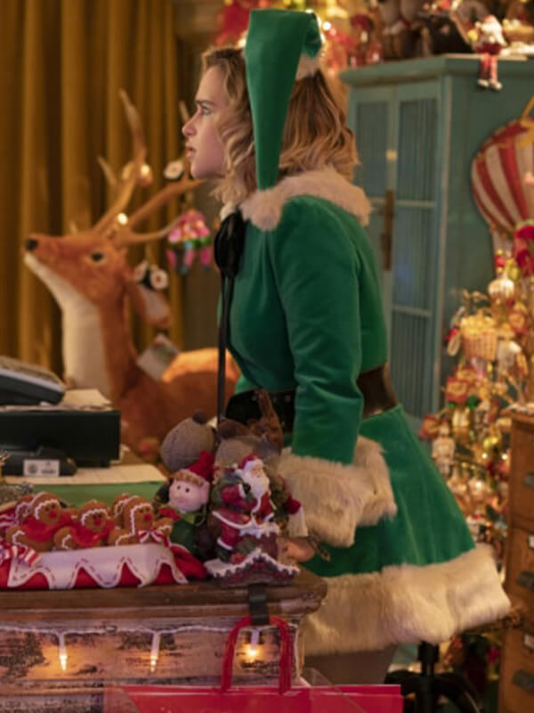 Emilia Clarke Last Christmas Green Suede Coat
