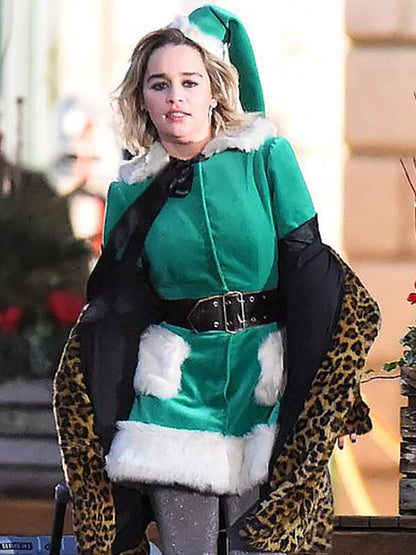 Emilia Clarke Last Christmas Green Suede Coat