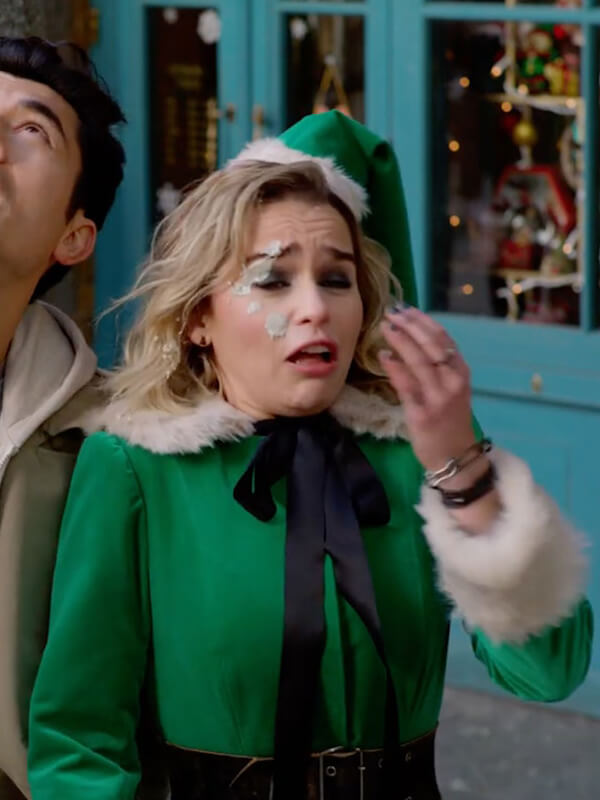 Emilia Clarke Last Christmas Green Suede Coat