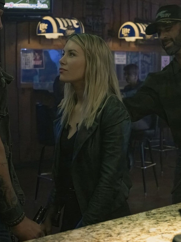 Emilia Harcourt Peacemaker S02 Biker Black Leather Jacket