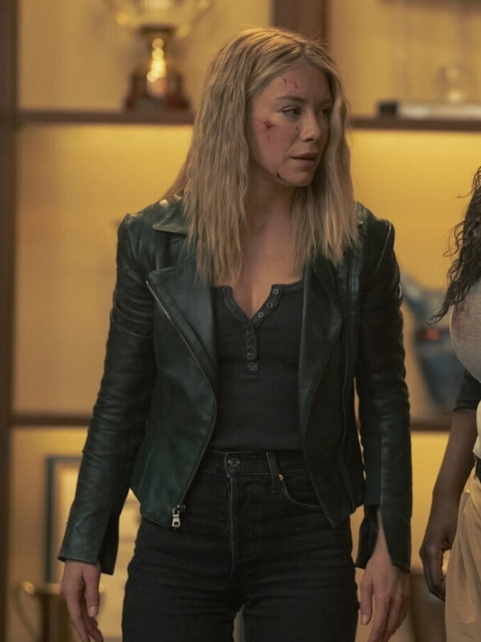 Emilia Harcourt Peacemaker S02 Biker Black Leather Jacket