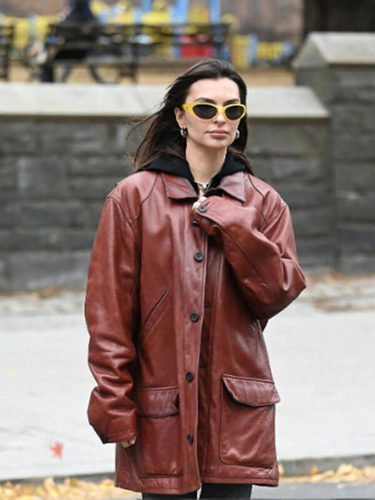 Emily Ratajkowski 2025 Burgundy Jacket