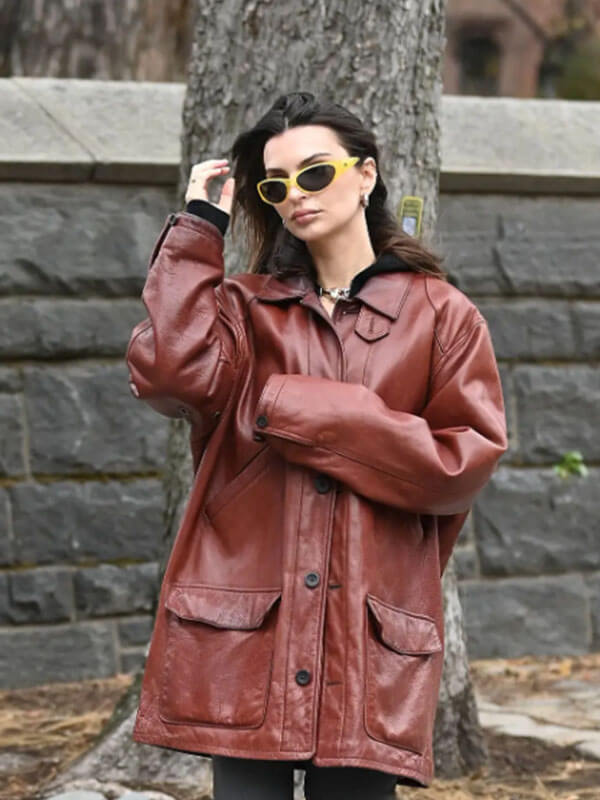 Emily Ratajkowski 2025 Burgundy Jacket
