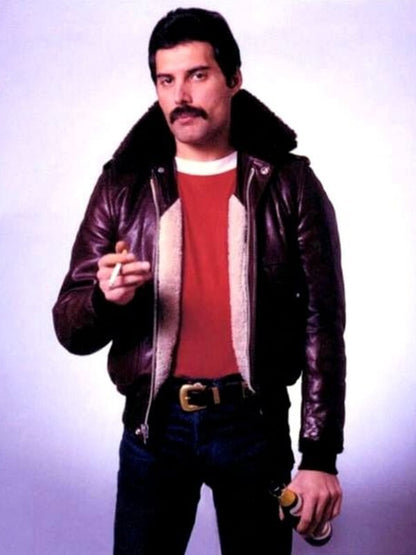 Freddie Mercury Brown Bomber Leather Jacket