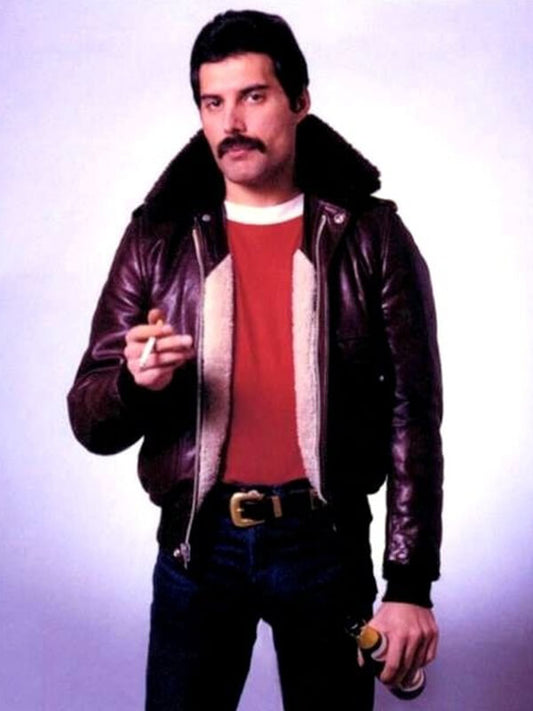 Freddie Mercury Brown Bomber Leather Jacket