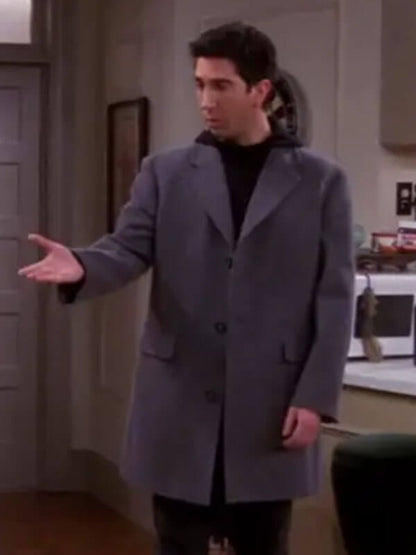 Friends David Schwimmer Grey Wool Coat