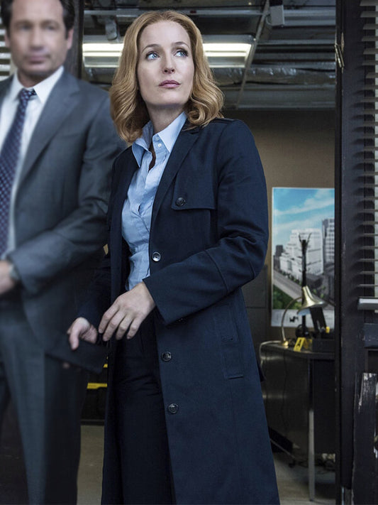 Gillian Anderson The X Files S10 Blue Trench Coat