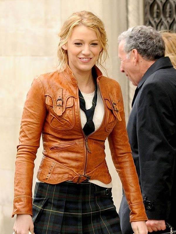 Gossip Girl Blake Lively Brown Leather Jacket
