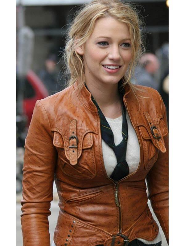 Gossip Girl Blake Lively Brown Leather Jacket