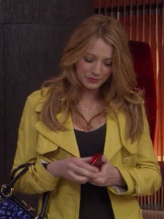 Gossip Girl Blake Lively Yellow Leather Coat