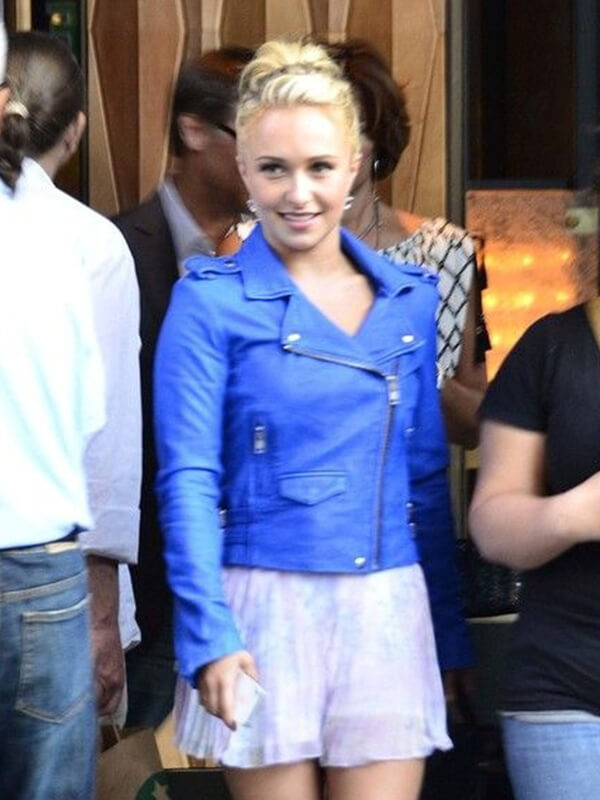 Hayden Panettiere Blue Biker Leaher Jacket