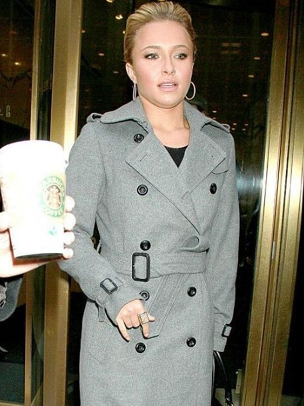 Hayden Panettiere Gray Wool Trench Coat