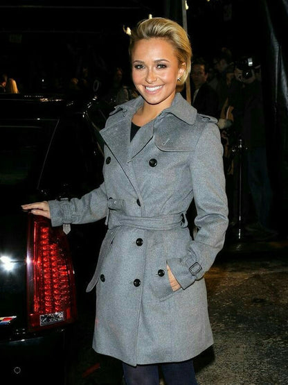 Hayden Panettiere Gray Wool Trench Coat