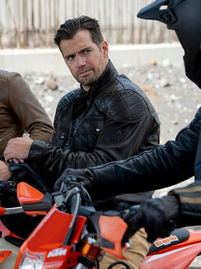 Henry Cavill In the Grey 2026 Black Leather Jacket